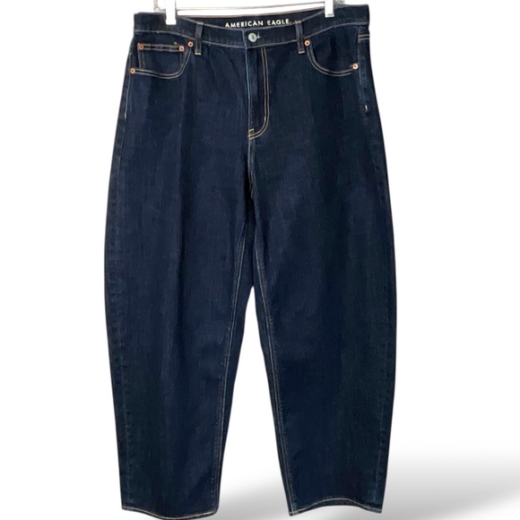AMERICAN EAGLE Cotton Blend Dark Wash Barrel 5 Pocket Jeans US Sz 12 Regular - Picture 1 of 9